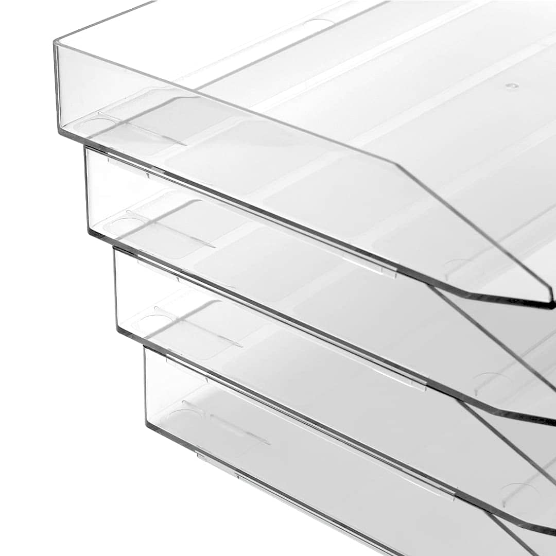 Acrimet Corbeille à Courrier Empilable, Format Paysage, Organiseur de Bureau pour Papier et Document A4, Plastique Résistant (Couleur Transparent Cristal) (Lot de 3)