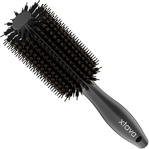 Xtava 22mm Natural Double Bristle Round Brush - Professional Soft Boar Bristle Brush for Women with Fine Thick or Curly Hair - Ideal for Blow Drying, Detangling, Volumizing, and Hair Styling