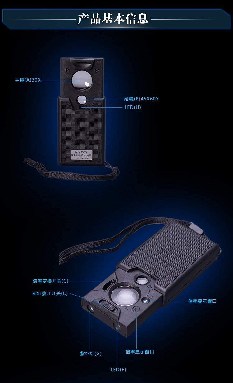 MRKU Lupa de Mano Lupa de Mano 30X 45X 60X Lupa de Mano con luz LED Lupa de Mano para joyería Lámpara de Billetes Multiusos Lupa HD