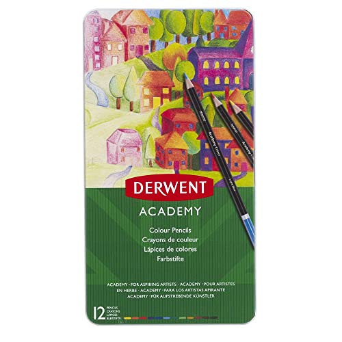 Derwent Academy Colouring Pencils, Set of 12, Tin Box, 2301937