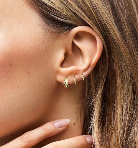 Image of 4Pairs Statement Gold Hoop Earrings for Women Trendy,Surgical Steel Gold Plated Hoop Hypoallergenic Earrings Set,Titanium Hoops Earring Stacks,CZ Cartilage Huggie Hoops Earring Gifts for Girlfriend