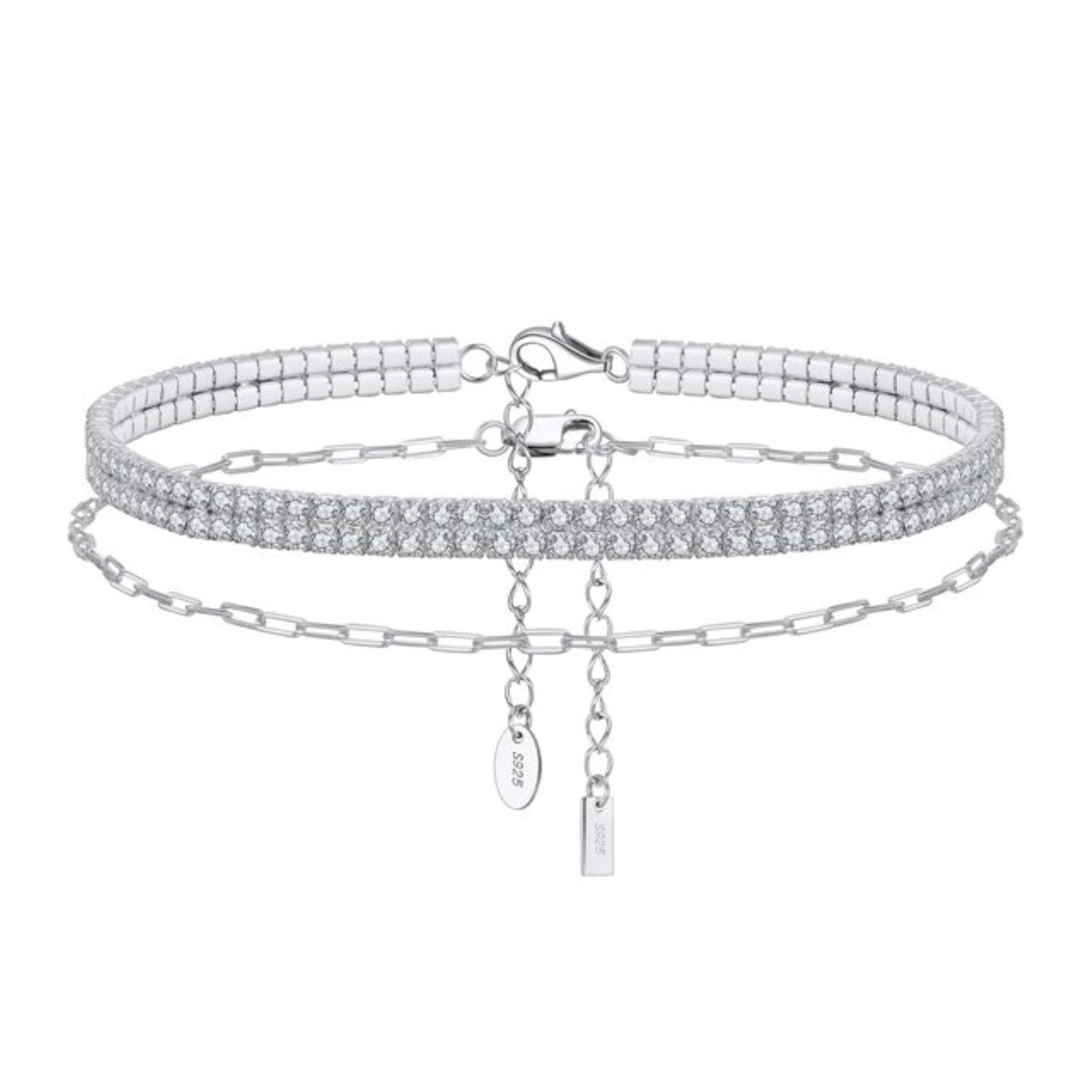 2 Pezzi/Set 925 Argento A Strati Perline Stella Croce Cavigliere A Catena per Le Donne Estate Piede Catena da Tennis Moda Gioielli alla Caviglia