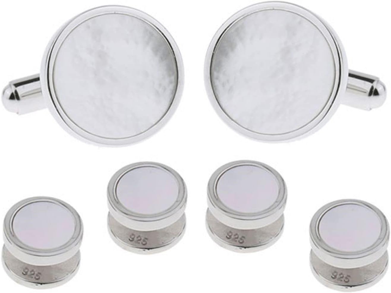 Solid Sterling Silver Mother of Pearl Tuxedo Cufflinks and Studs Formal Set by Cuff-Daddy
