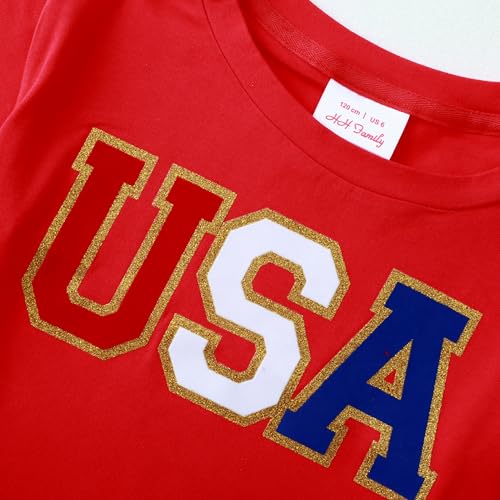 HH Family 4th of July Shirts for Girls Patriotic Crop Top USA Flag Letters Short Sleeve Tops2