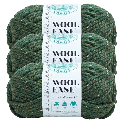 Image of Lion Brand Yarn Wool-Ease Thick & Quick Yarn, Soft and Bulky Yarn for Knitting, Crocheting, and Crafting, 3 Pack, Kale | Super Bulky Wool Acrylic Blend Fiber for Soft Hats, Sweaters, Chunky Blankets, Yarn for Crochet, Knitting, Crafts, Weaving