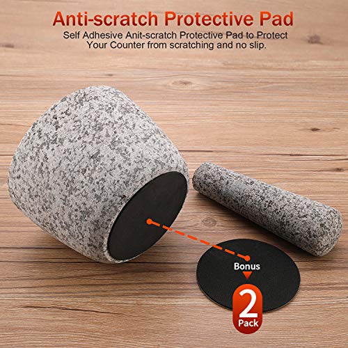 Mortar and Pestle Set with Longer Pestle(6.25'') and Anti-scratch Pad, Granite Unpolished Molcajete, Spices Grinder for Guacamole, Herb, Spices, Pastes, Salads - Thumbnail 7