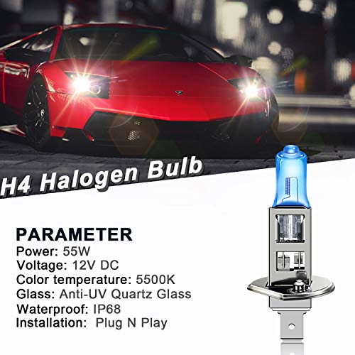 DZG - H1 Halogen Bulbs - 55W 5000K Super Bright White Headlight 12V Auto Lamps Fog Light DRL, 2 Pieces - Image 2