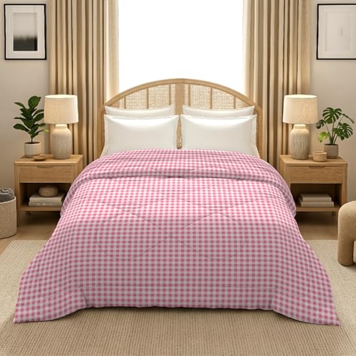 Image of MORADO Glace Cotton AC Comforter /Blanket /Quilt for Double Bed | Ultra Soft & Lightweight | All Season Reversible Comforter | Cozy Bedding for Home & Hotel | Size 90x100 Inches,White Pink Check,Double