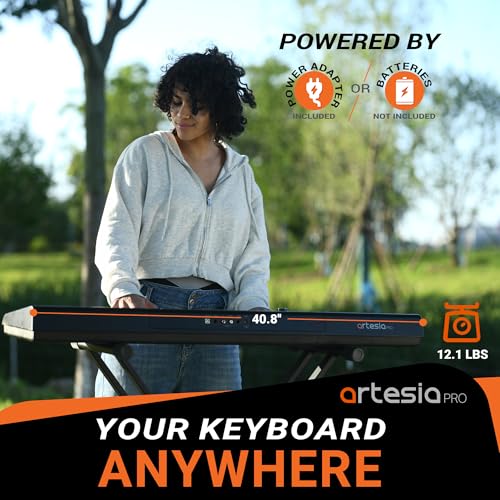 Image of Artesia 61-Key Portable Digital Piano Keyboard with Full-Size Semi-Weighted Keys, Beginners Bundle with Sustain Pedal, Music Rack and Free Melodics Piano Lessons