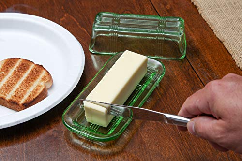 Trenton Gifts Green Depression-Style Glass Butter Dish, Retro Kitchen Decor, Wedding Gift