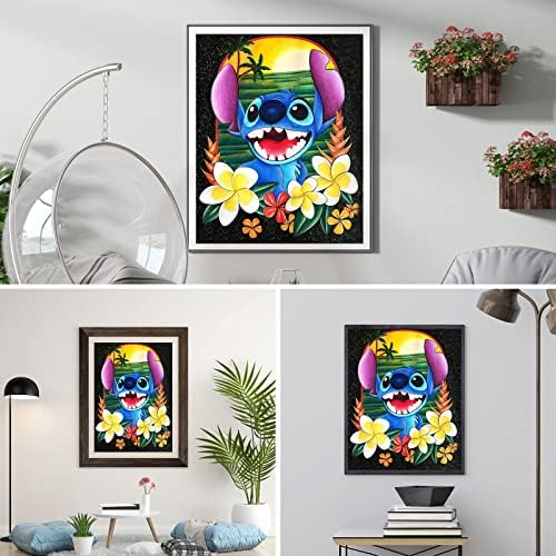 AIRDEA 5D Stitch Diamond Painting Kits for Adults Kids, DIY Flowers Diamond Painting Kits 5D Round Full Drill Stitch Diamond Art Kits Cross Stitch Paint by Numbers Cartoon Gem Painting 11.8x15.7inch