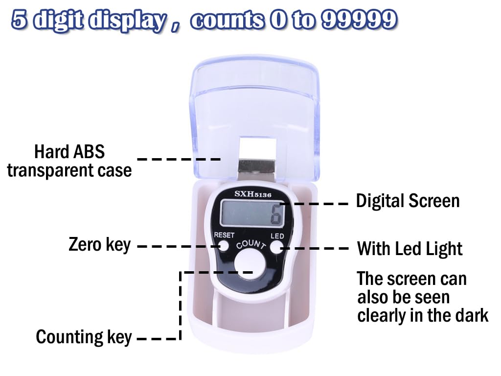 Hitopin 8PCS Electronic Finger Counter, LED Electronic Handheld Tally Counter, 5-Digit Counters Clicker with Box, Lap Track Handheld Counter, for Golf Sports Fitness Exercise Warehouse (White, Black)