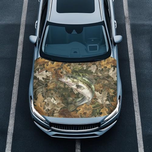 Image of Renewold Car Hood Cover, Vehicle Sedan Hood Wrap Blanket, Fish Camo Hunting | Elastic for Outdoor Indoor Holiday Party Camping Travel Easy Install, Women Men Automotive Exterior Accessories