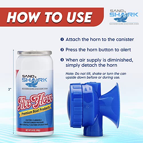 Sandshark Premium Boating Air Horn Handheld Canister, Compressed & Very Loud, Coast Guard Approved, Emergency Use For Marine & Watercraft Safety, Great For Sports, Parties, Camping, Outdoors, 1.4Oz #TOP5