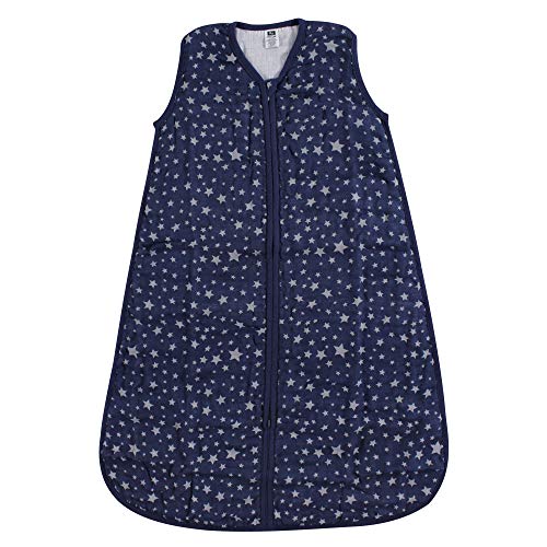 Image of Hudson Baby Unisex Baby Muslin Cotton Sleeveless Wearable Sleeping Bag, Sack, Blanket, Gray Navy Star, 6-12 Months