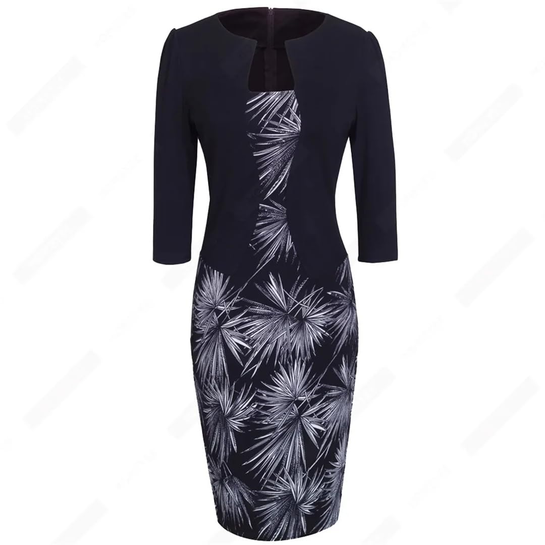 Vestido De Tubo Ajustado para Mujer Elegante De Una Pieza Formal De Negocios con Estampado Floral Vintage para Trabajo De Dama Y Oficina