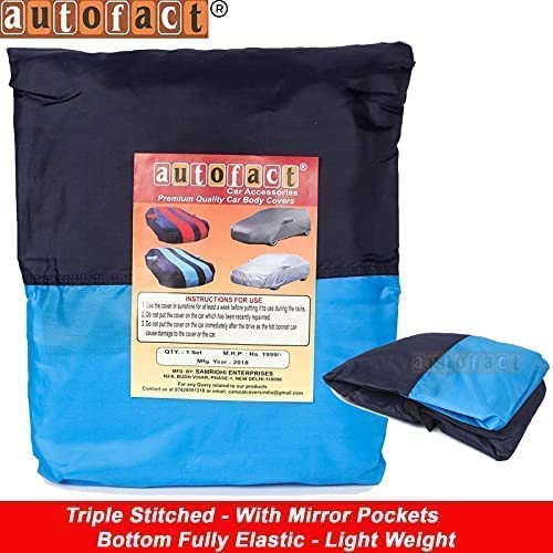 Image of Autofact Car Body Cover with Mirror Pockets Compatible for Mahindra Bolero Neo (Triple Stitched, Bottom Fully Elastic, Teak Blue Color)