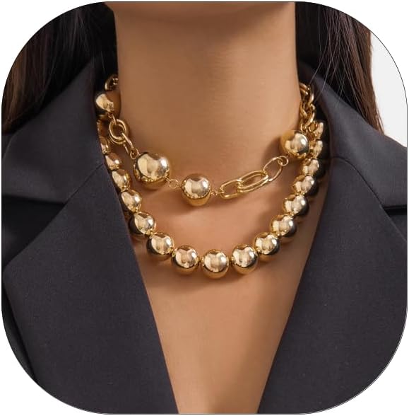 Chunky Ball Necklace for Women Ball Choker Necklace Large Exaggerated Chunky Chains Jewelry