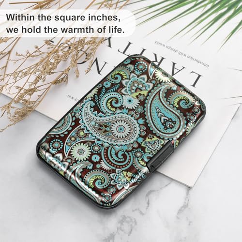 Image of ELFISH Mini RFID Aluminum Wallet Credit Cards Holder Business Card Case Metal ID Case for Men Women (Blue flower)
