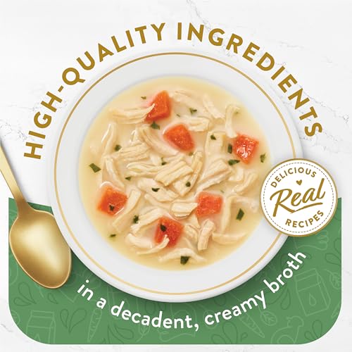 Image of Purina Fancy Feast Broths Creamy Senior Cat Food Topper With White Meat Chicken & Vegetables, Pack of 16, 1.4 oz Pouches