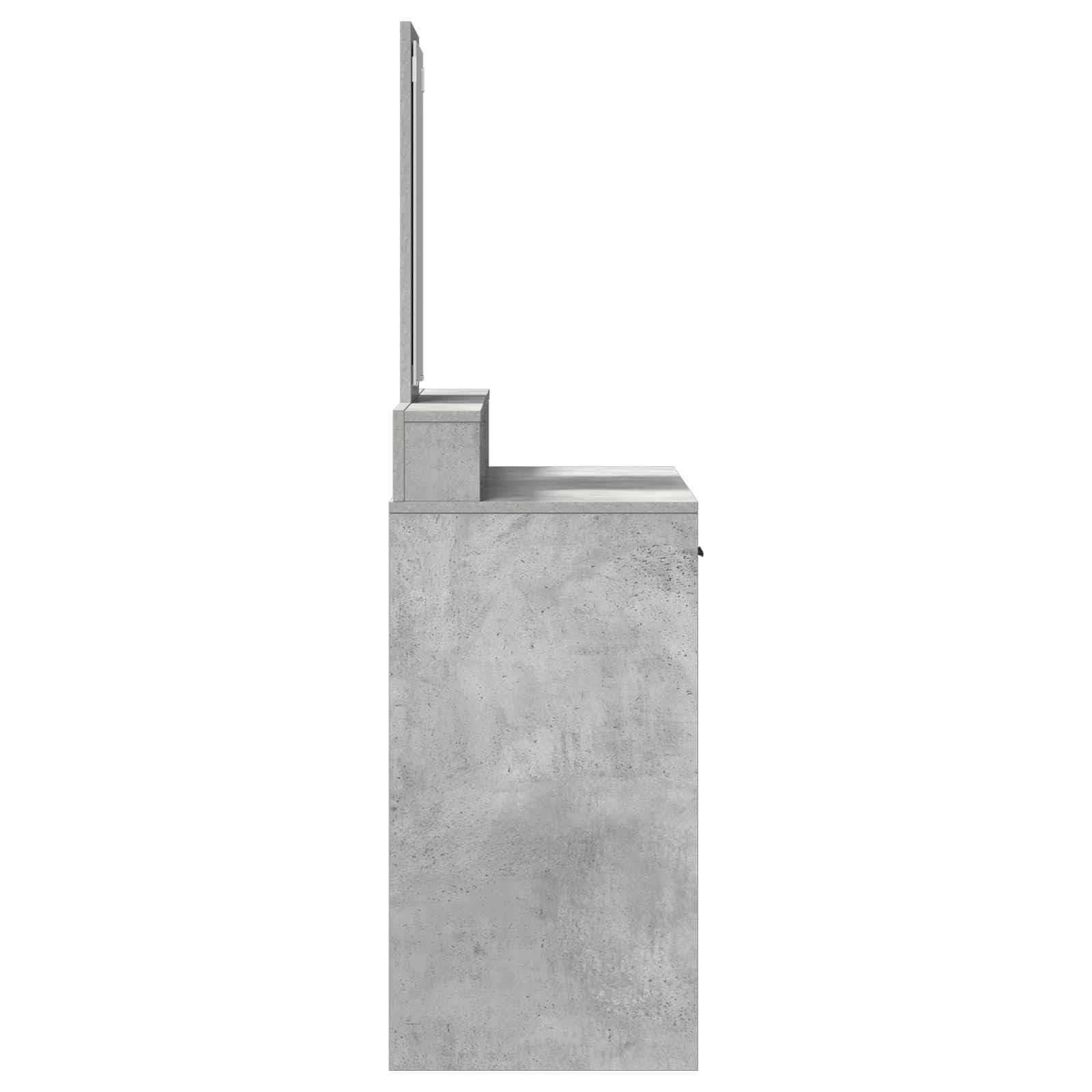 Tocador de hormigón gris de madera 100 x 41 x 140 cm con espejo, 2 cajones y estante para dormitorio, habitación juvenil, habitación de niñas, ahorra espacio y duradero
