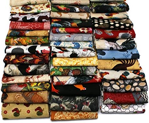 10 Assorted Fat Quarters - Chickens Roosters Hens Chicks Hen Fowl Birds Farm Farming Poultry Quality Cotton Fat Quarter Bundle M492.19