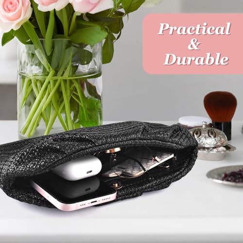 Image of ERKOON Clutch Purse for Women Elegant Pleated Evening Bag Crossbody Shoulder Handbag Envelope Bag with 2 Detachable Chain