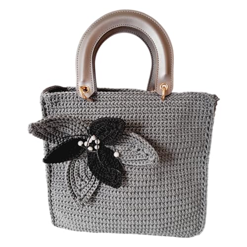 Sac à main en macramé gris artisanal orné de perles haut de gamme