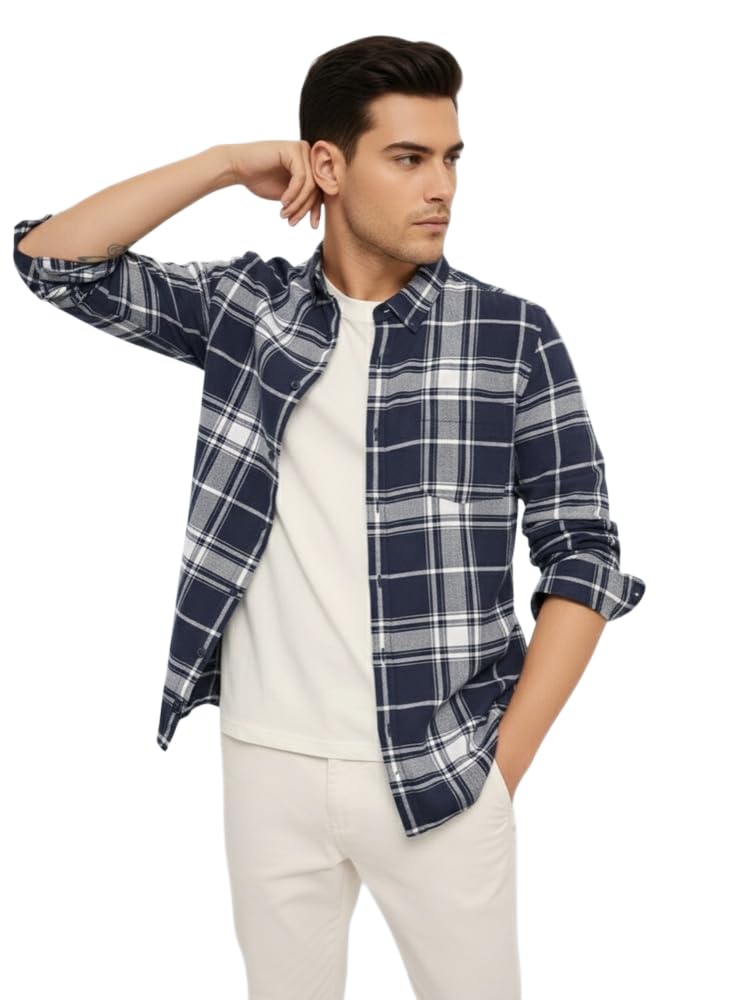 yellow dash Mens Casual N Formal Single Pocket Check Shirt-picture-32