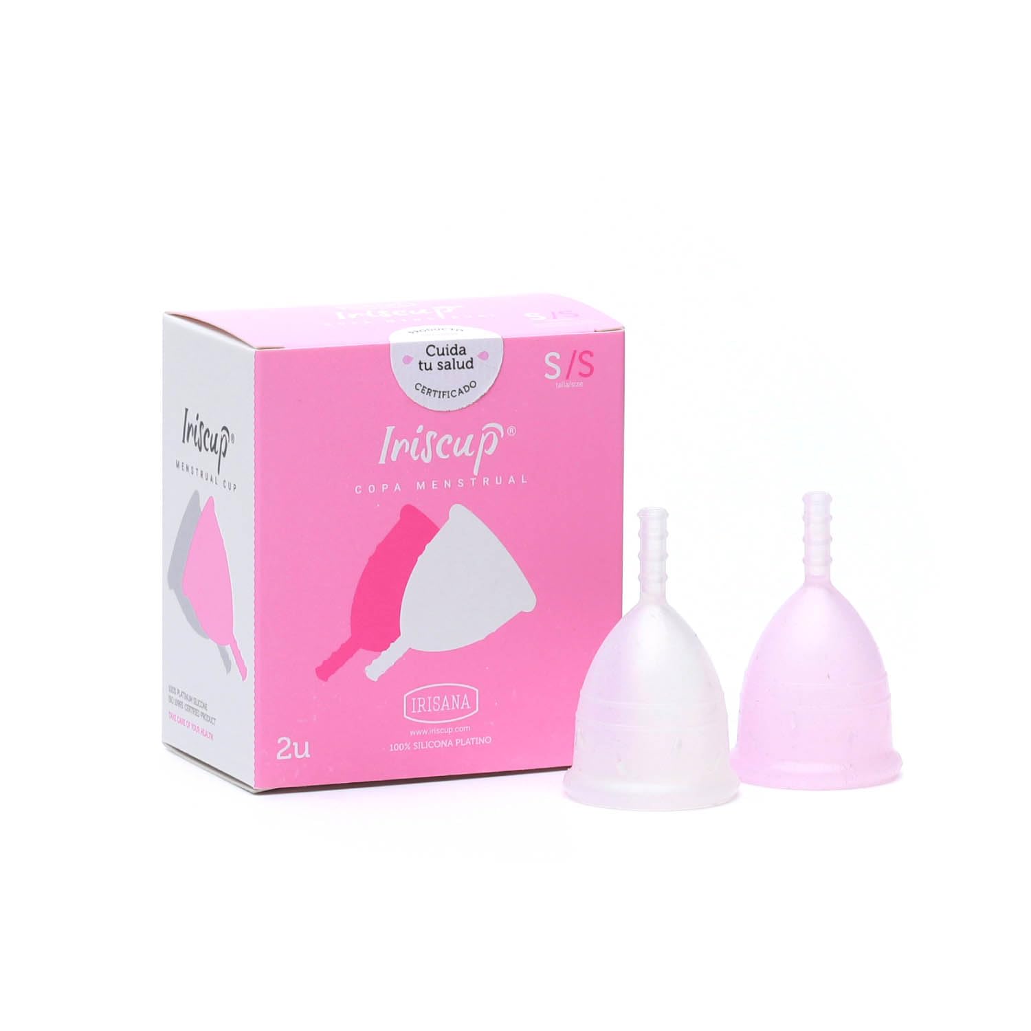 Irisana - Copa Menstrual - Pack 2 Unidades - Talla S - Rosa y Transparente - 9 x 6 x 10 cm - Silicona Quirúrgica - Compatible con DIU - Modelo Iriscup