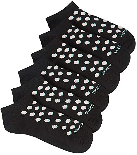 Skechers Womens 6-pk. Flat Knit Polks Dot Low Cut Socks 9.5-11 Black