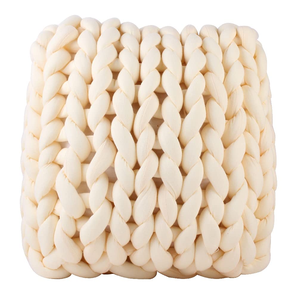 Quadratisches, grobes Wollkissen, handgefertigte Strickkissen, geflochtene Raumdaumdekoration, Sofa-/Bettkissen, Häkelwolle (Farbe: Orange Pink, Spezifikation: 40 x 40 cm) (Beige 35 x 35 cm)