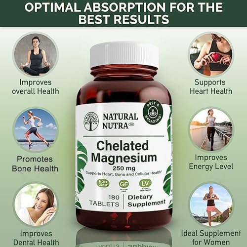 Natural-Nutra-Chelated-Magnesium-Oxide-250-mg-High-Absorption-for-Strong-Bones-Heart-Health-Energy-Boost-Gluten-Free-Non-GMO-180-Tablets-in-BPA-Free-Recyclable-Glass-Bottles