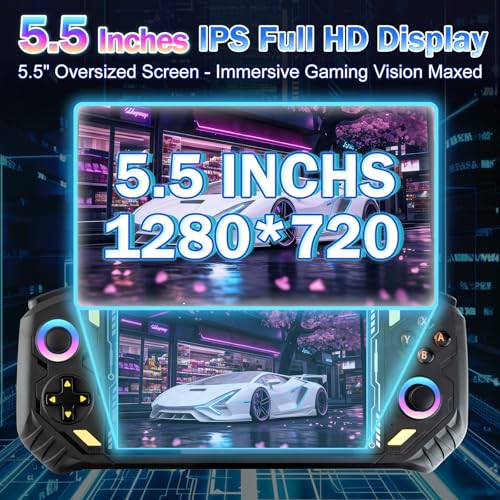 Image of RG56 PRO Retro Handheld Game Consoles-5.5 Inches IPS Screen,5000mAh Battery and Open Linux System,64G TF Card,18000+ Classic 3D Video Games,Portable Retro Gaming Console for Adults(Black)