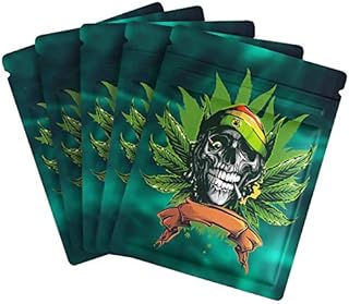 60 Pack Mylar Zip Lock Bags Food Storage Bags, 7.8 x 10.3cm Resealable Mylar Bags, Aluminum Foil Ziplock Storage Pouches for Candy, Spices, Tea (Leaf Skull)