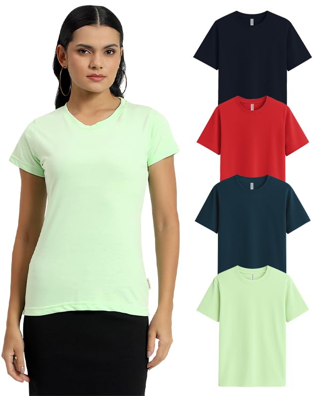 Image of Sleepynuts Women's Plain Round Neck Regular Fit Half Sleeve Cotton T Shirt