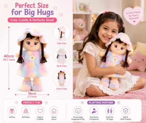 Image of Cute Doll Soft Toy for Girls 40CM | Rainbow Colour Plush Doll Teddy for Kids | Ultra Soft Stuffed Baby Doll Toy | Huggable Washable Plush Toy Gift for Boys & Girls