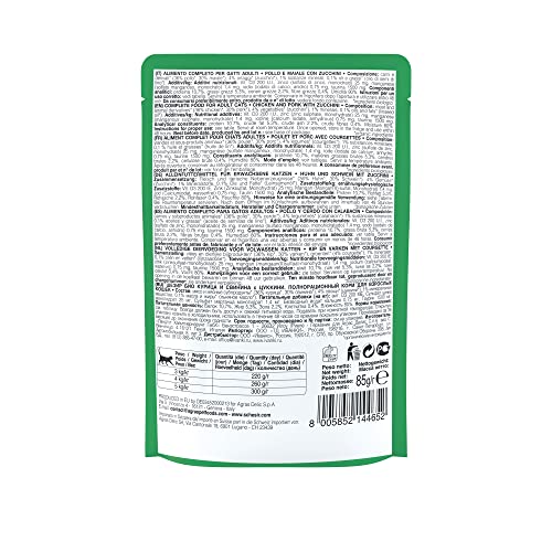 Schesir Cat Bio Adult Huhn und Schwein mit Zucchini, Katzenfutter nass, 16 Beutel x 85 g