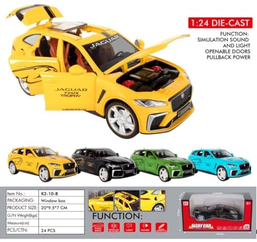 Image of 1:24 Jaguar F-Pace Diecast Model Car | Pull Back Metal Toy Vehicle with Opening Doors, Sound & Light | Alloy Car Toy for Kids & Collectors (Blue)