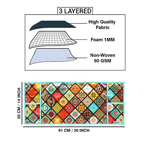 Image of Polyester 3-Layered Microwave-Oven Top Cover with 4 Pockets (Multi, Size-36x14 Inches), flower design (MOCTC-DGTL-RNGLI-MLT)