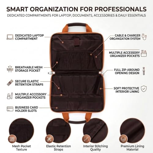 Image of VISMIINTREND Laptop Briefcase Messenger Shoulder Office Hand Bags for Men Women | Fits 13 inch /14 inch /15.6 Inch Laptops, Macbook | Vegan Leather | Corporate Gifts