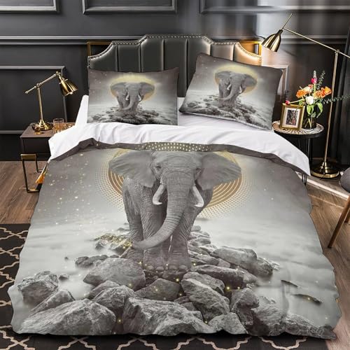 Parure de lit éléphant 3D en microfibre 135x200 pour enfant