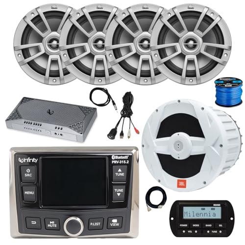 Infinity PRV-315.2 Marine Gauge Style Bluetooth AM/FM/WB Radio Receiver, Wired Remote, Extension, 4x 8