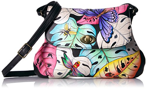 Anna by Anuschka womens Anna Anuschka, Handpainted Leather Medium Flap Body-lovely Leaves Cross Body Handbag, Lovely Leaves, One Size US