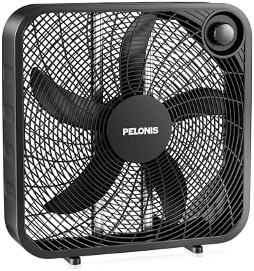 PELONIS 20 Inch Box Fan – 3 Speeds, Window Fans, Floor or Tabletop, 25ft/s, 2025 Upgraded, Superior Air Throw (2295 CFM), Lightweight, 5 Blades, Fans for Bedroom, Office, Living Room, Garage