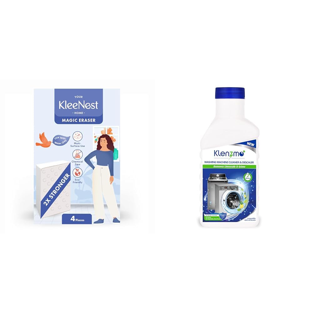 Magic Eraser Cleaning Sponge|Pack of 4 & Washing Machine Cleaner & Descaler Liquid 400ml