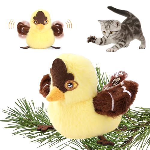 ACHENMIRE Rechargeable Cat Toys Flapping Bird，Touch-Activated Interactive Toy with Lifelike Chirp for Indoor Cats & Kittens Exercise (Goldfinch