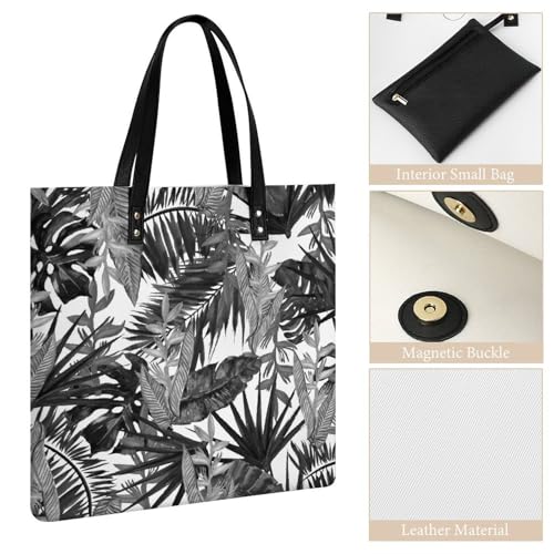 Sac à main feuille tropicale noire grand format pour tout ranger