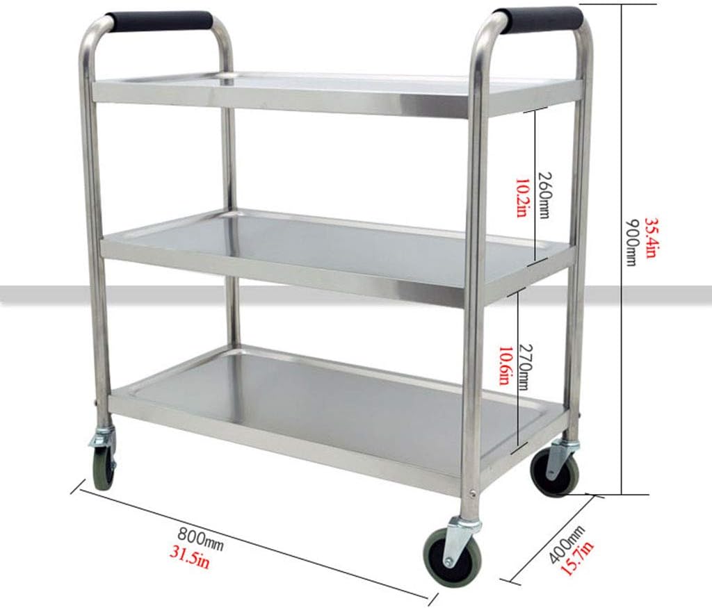 Stainless Steel Laboratory Trolley with Tube Handle Hospital Trolley 2/3 Layer Hotel Dining Car Service Cart Special Tool Cart Strong Load-Bearing (S 3 Layers)