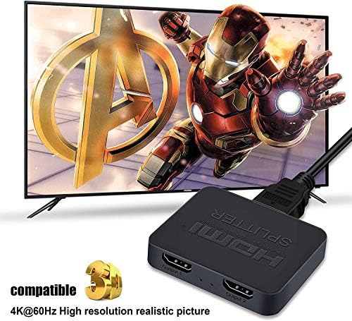 4K 60HZ HDMI Splitter,HDMI 2.0 Splitter for Dual monitors, HDMI Splitter Adapter 1 in 2 out with 3.9ft CableMirror Only, Not Extend), Support Auto Scaling,1080P 3D, HDCP2.2,HDR,RGB 4:4:4, 18.5Gbps